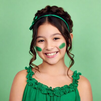 Asian girl smiling with green face paint