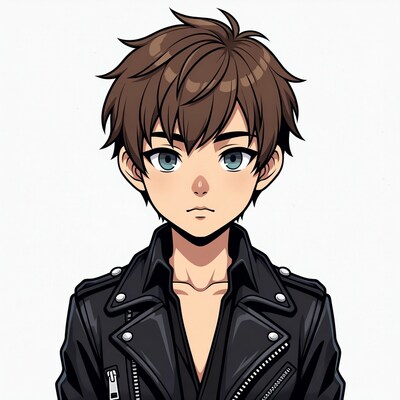 Anime boy in leather jacket