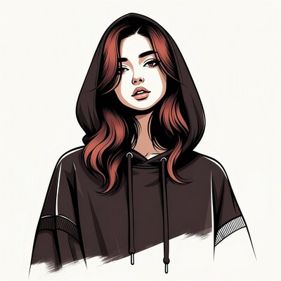 Asian girl in hoodie illustration