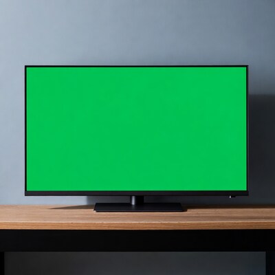 TV with Green Screen on Desk