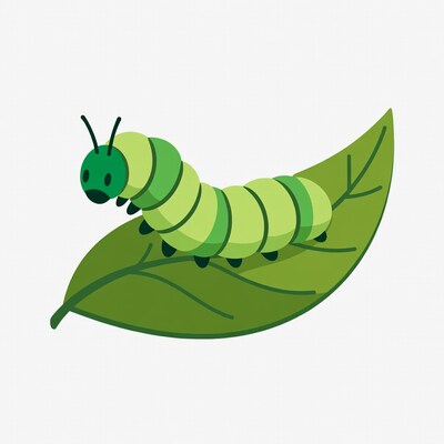 Cute green caterpillar on leaf