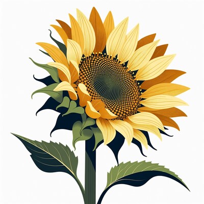 Sunflower Illustration with Leaves