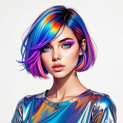Woman with rainbow bob haircut