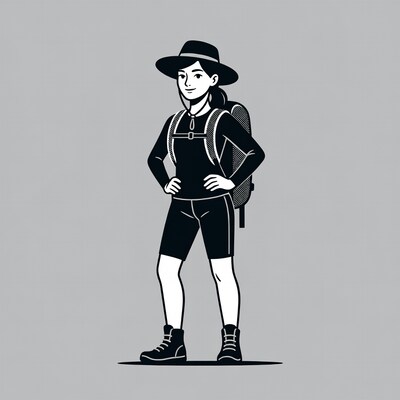 Girl hiker with backpack and hat