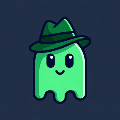 Cute green ghost wearing hat