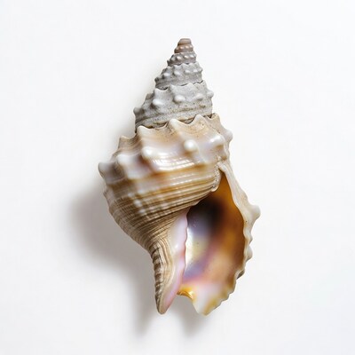 Iridescent Conch Seashell on White Background