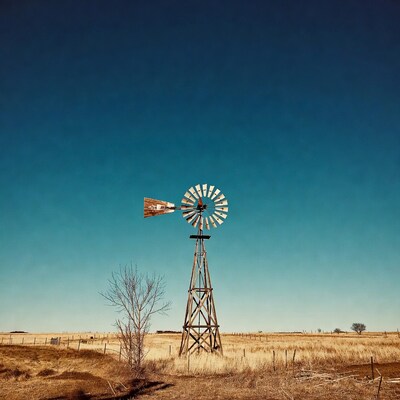 Windmill in dry grassland