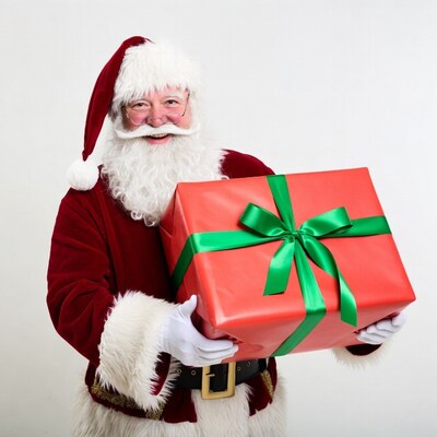 Santa Claus holding red gift box
