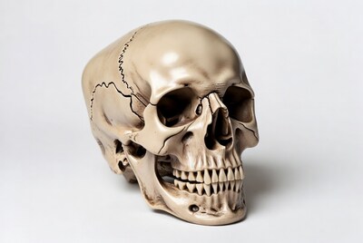 Human skull on white background