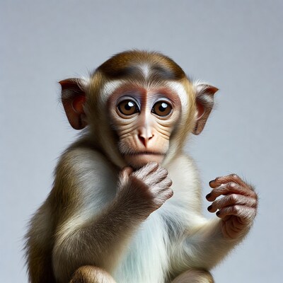 Cute baby macaque thinking pose