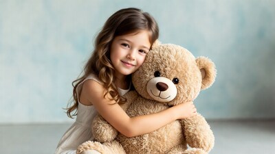 Girl hugging teddy bear
