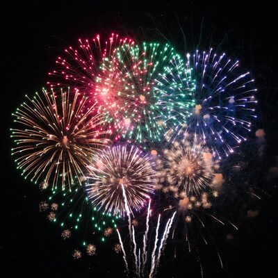 Colorful Fireworks Exploding in Night Sky
