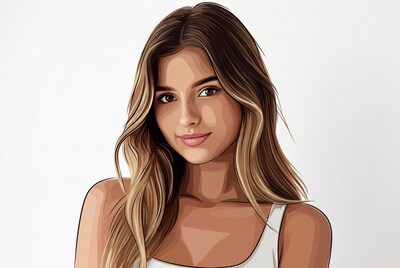 Beautiful woman with wavy brown hair illustration