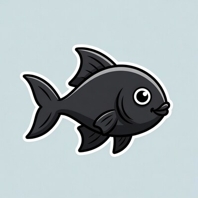 Cute black cartoon fish