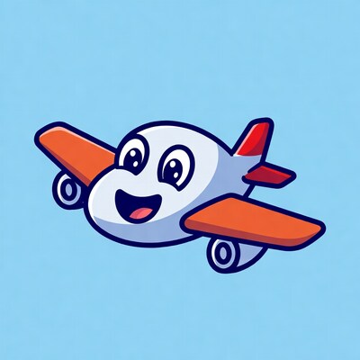Cute cartoon airplane smiling
