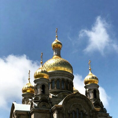 Golden onion domes Orthodox church