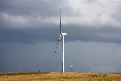 Wind Turbines in Golden Grass Field