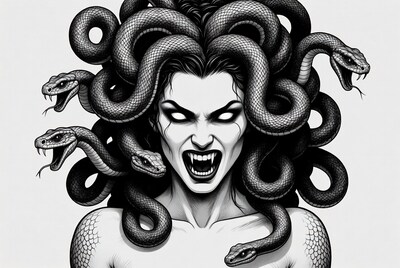 Roaring Medusa with Snakes