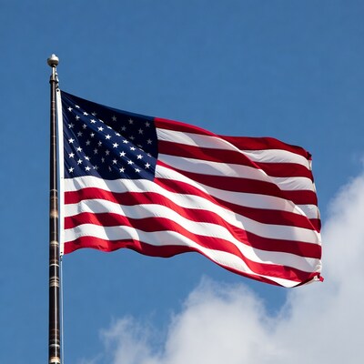 American Flag Waving on Pole