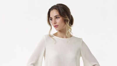 Woman in white blouse profile view