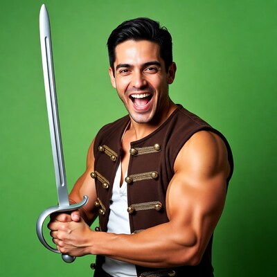 Muscular man holding sword