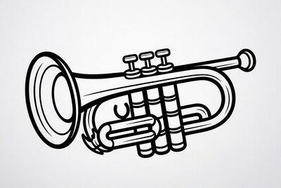Black line drawing trumpet