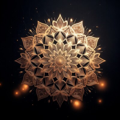Golden Mandala on Black Background