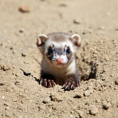 Ferret peeking from burrow