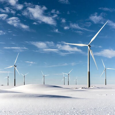 Wind Turbines in Snowy Field