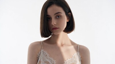 Woman in lace slip dress