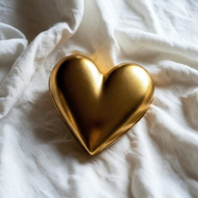 Gold heart on white fabric