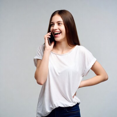 Young woman laughing on phone