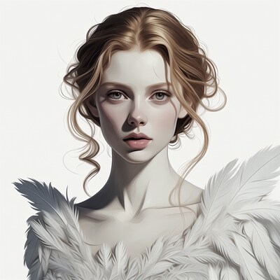 Woman with feathered collar portrait