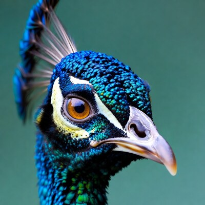 Closeup blue peacock head