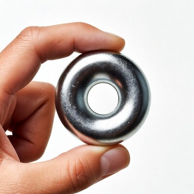 Hand holding silver washer
