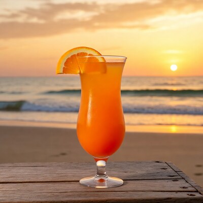 Orange cocktail on beach at sunset