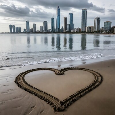 Heart Sand Art Beach Skyline