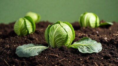 Fresh green cabbage on soil