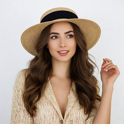 Woman in straw hat smiling