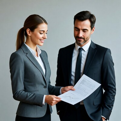 Businesswoman showing graph to businessman