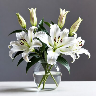 White Lilies in Glass Vase