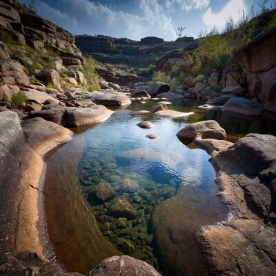 Clear stream in rocky canyon