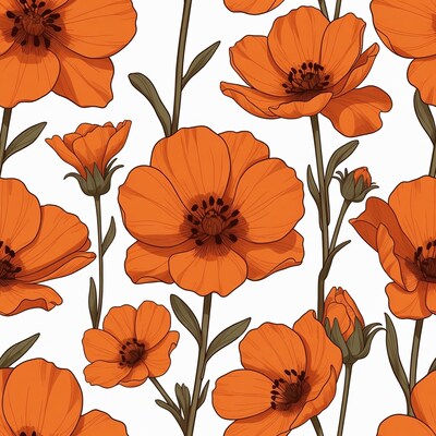 Orange California Poppy Flowers Pattern