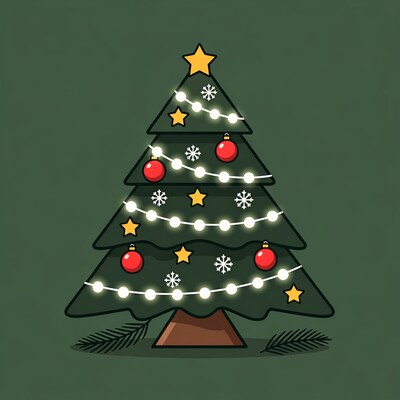Illustrated Christmas Tree with Lights