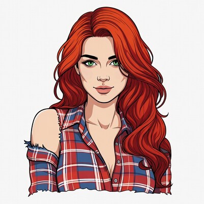 Redhead woman in plaid shirt illustration