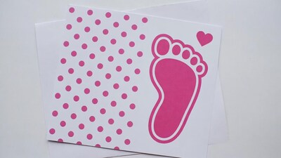 Pink Baby Foot on Polka Dot Card