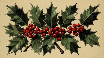 Holly Leaves with Red Berries