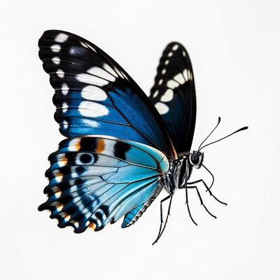 Blue Morpho Butterfly on White Background