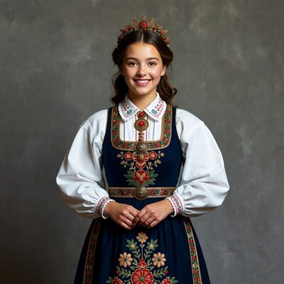 Girl in Norwegian bunad with crown