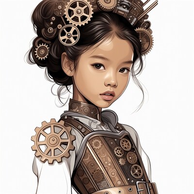 Steampunk Asian girl with gears